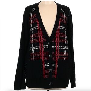 Pendleton black red plaid classic size m merino wool v neck cardigan